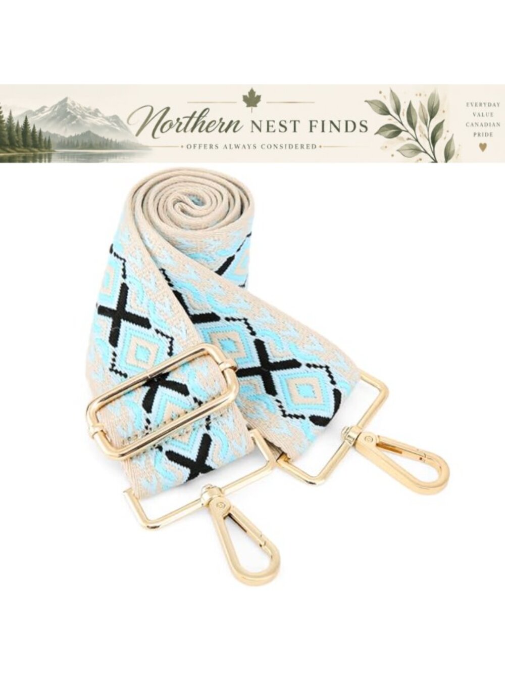 Jacquard Weave Adjustable Crossbody Purse Strap Gold Hardware Snap Hooks for
